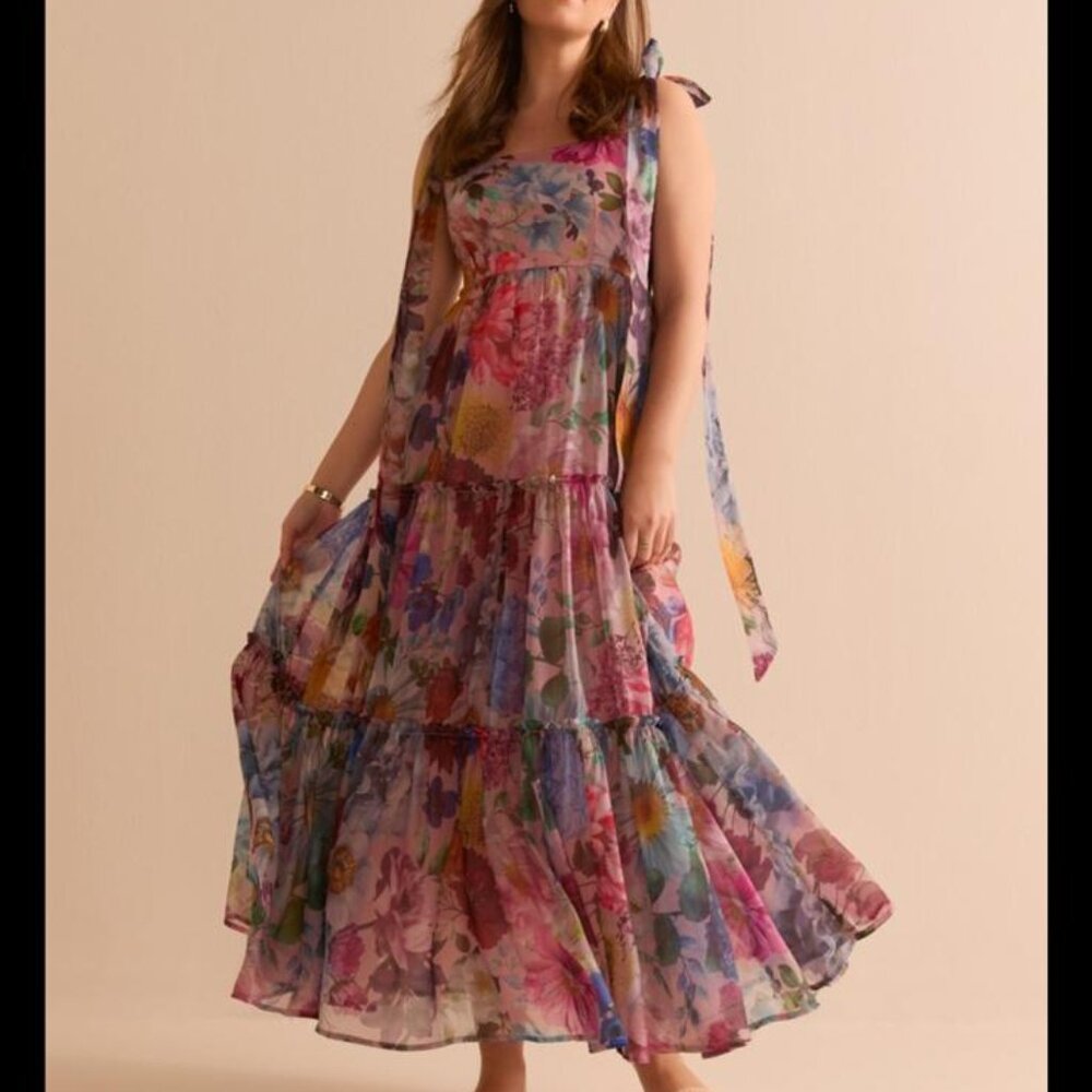 NWT Floral Pink Tie Strap Maxi Dress